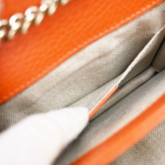GUCCI Logo Interlocking G Chain Mini Shoulder Bag Leather Orange GHW - Picture 15 of 16